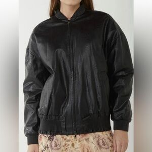 TWINSET FIRE! Vegan Leather Bomber Jacket Size IT 48 Black Contemporary Relaxed